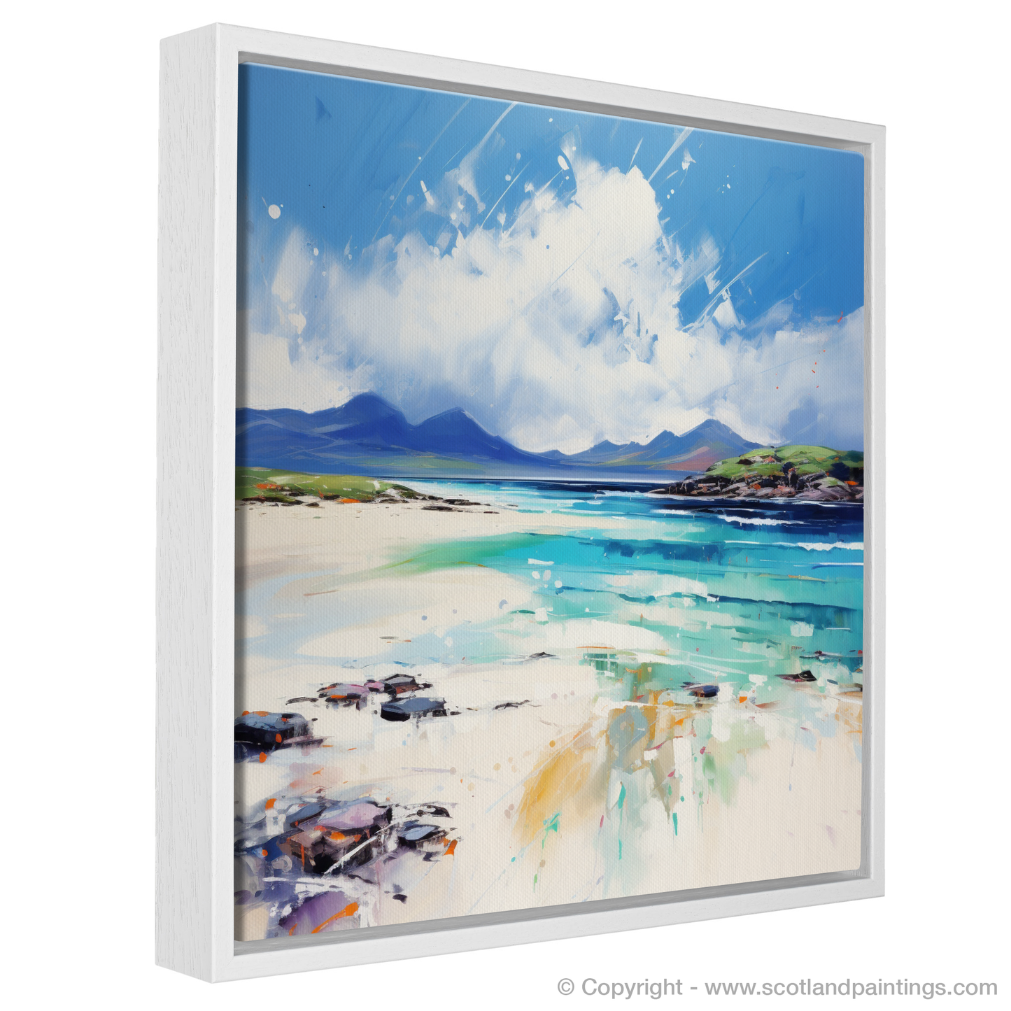 Painting and Art Print of Seilebost Beach, Isle of Harris in summer entitled "Abstract Seilebost: A Scottish Summer Symphony".