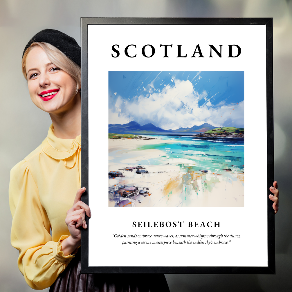 Person holding a poster of Seilebost Beach