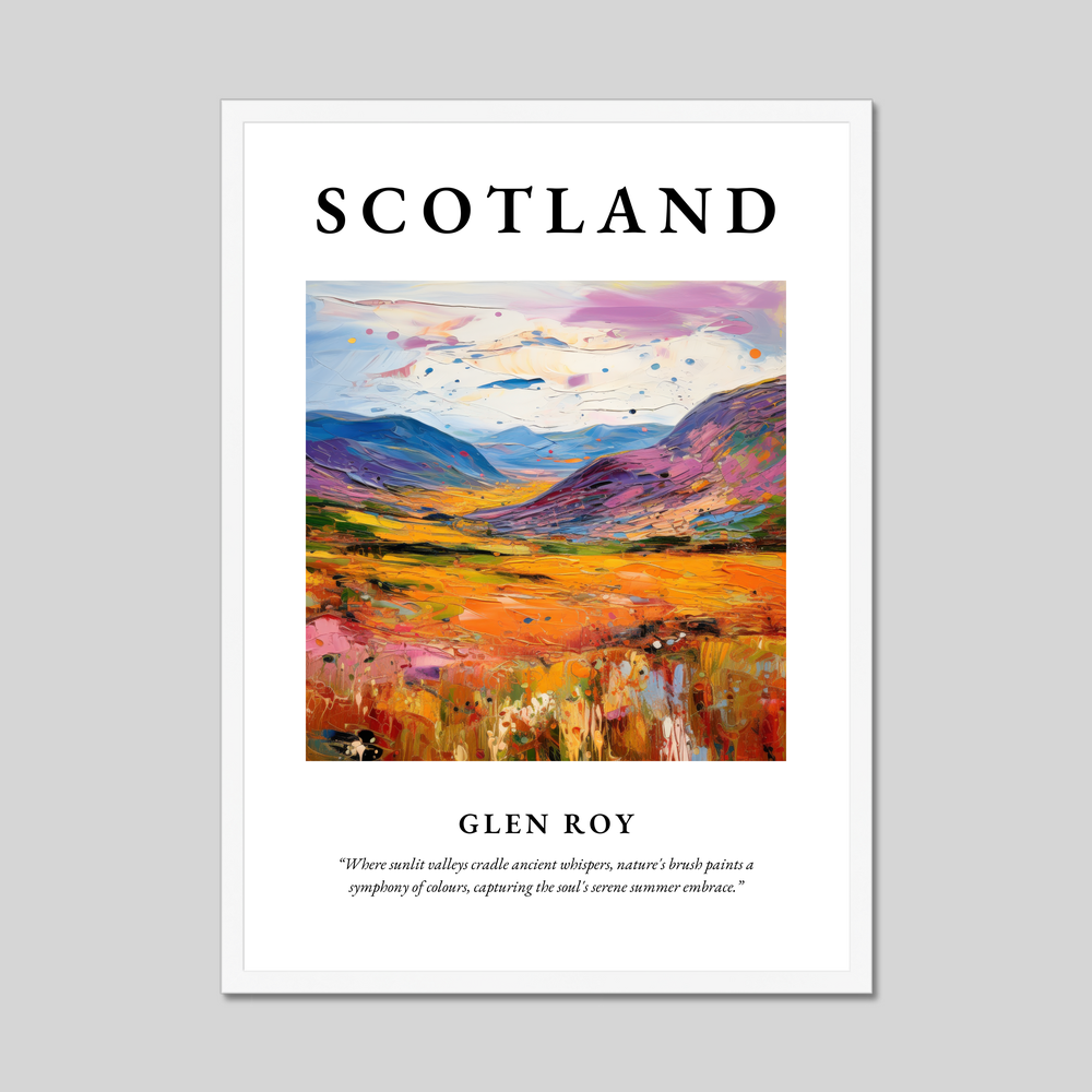 Poster in a white frame with the word Scotland