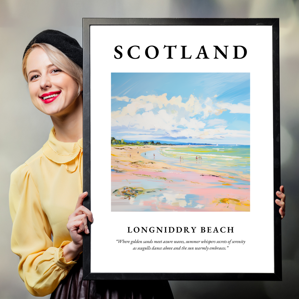 Person holding a poster of Longniddry Beach