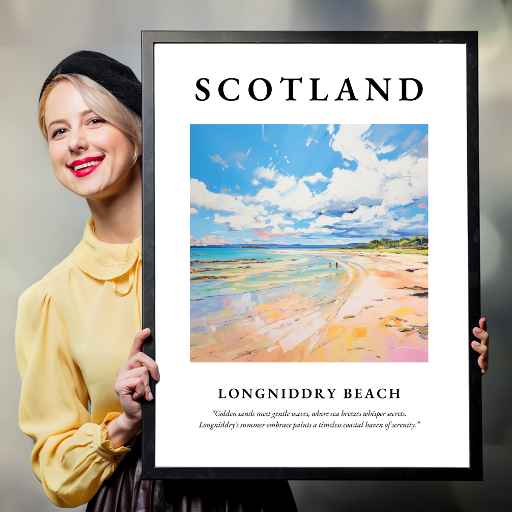 Person holding a poster of Longniddry Beach