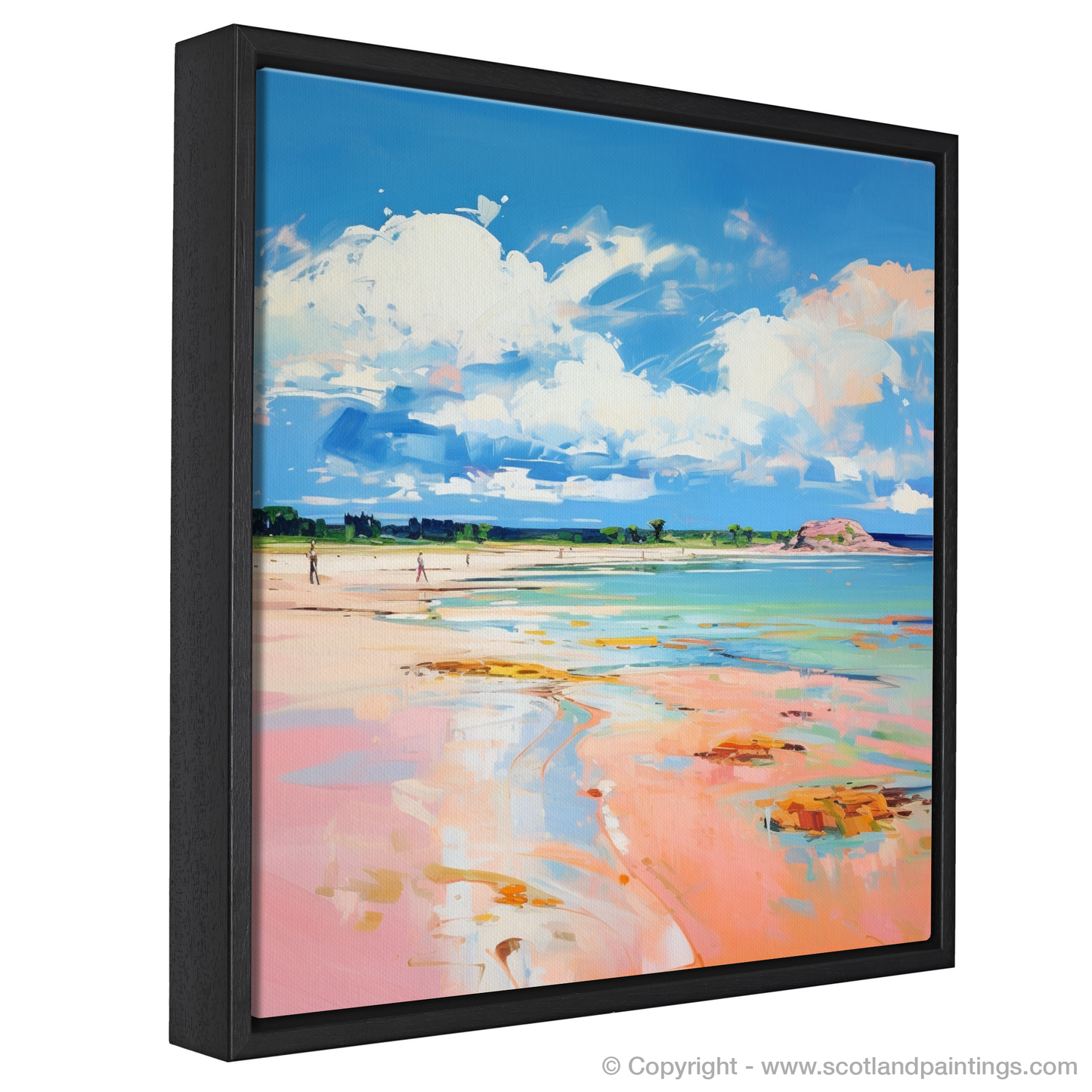 Painting and Art Print of Longniddry Beach, East Lothian in summer entitled "Longniddry Beach Reverie: A Modern Homage to Scottish Summer".