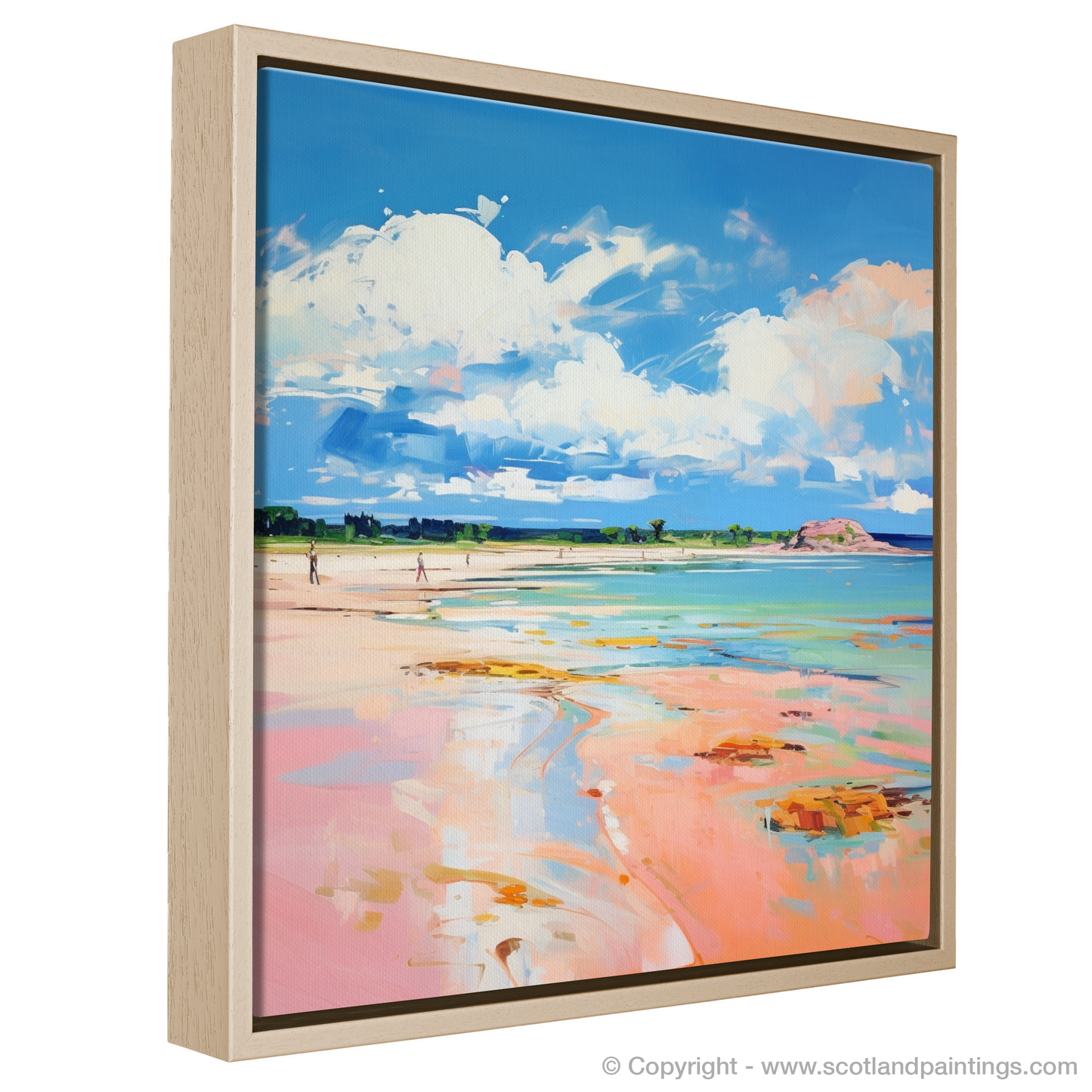 Painting and Art Print of Longniddry Beach, East Lothian in summer entitled "Longniddry Beach Reverie: A Modern Homage to Scottish Summer".