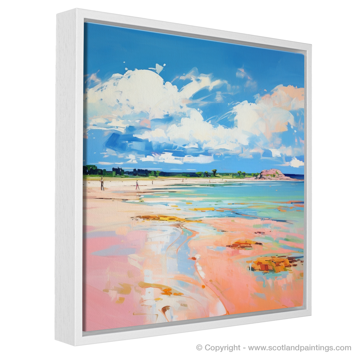 Painting and Art Print of Longniddry Beach, East Lothian in summer entitled "Longniddry Beach Reverie: A Modern Homage to Scottish Summer".