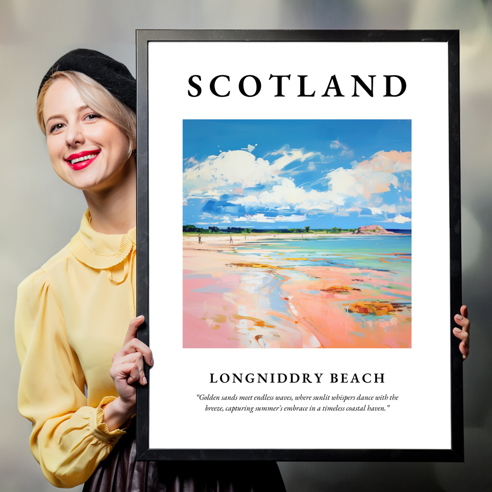 Person holding a poster of Longniddry Beach