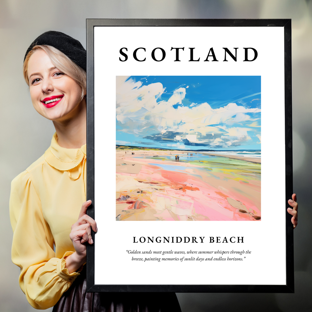 Person holding a poster of Longniddry Beach