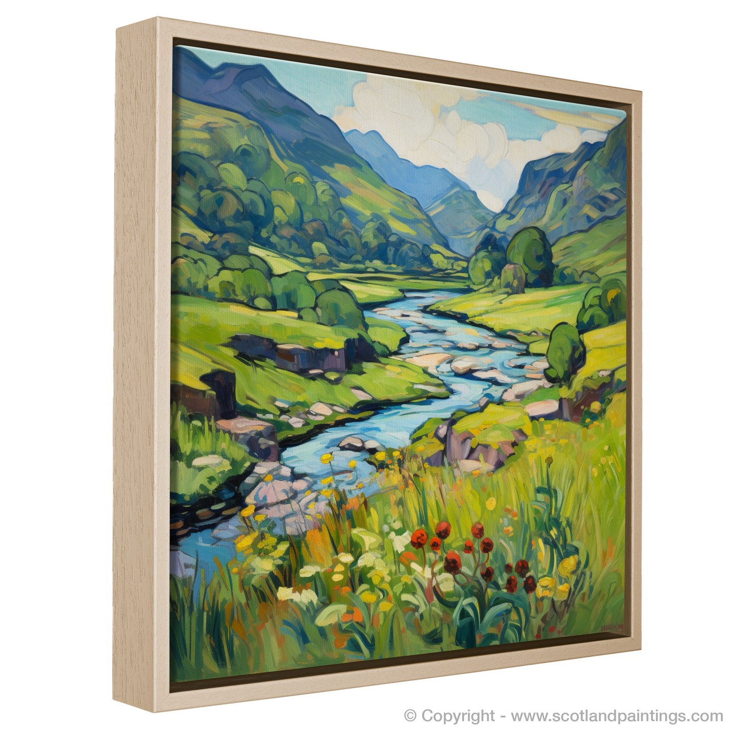 Painting and Art Print of Glen Falloch, Argyll and Bute in summer entitled "Summer Blaze in Glen Falloch: A Fauvist Odyssey".