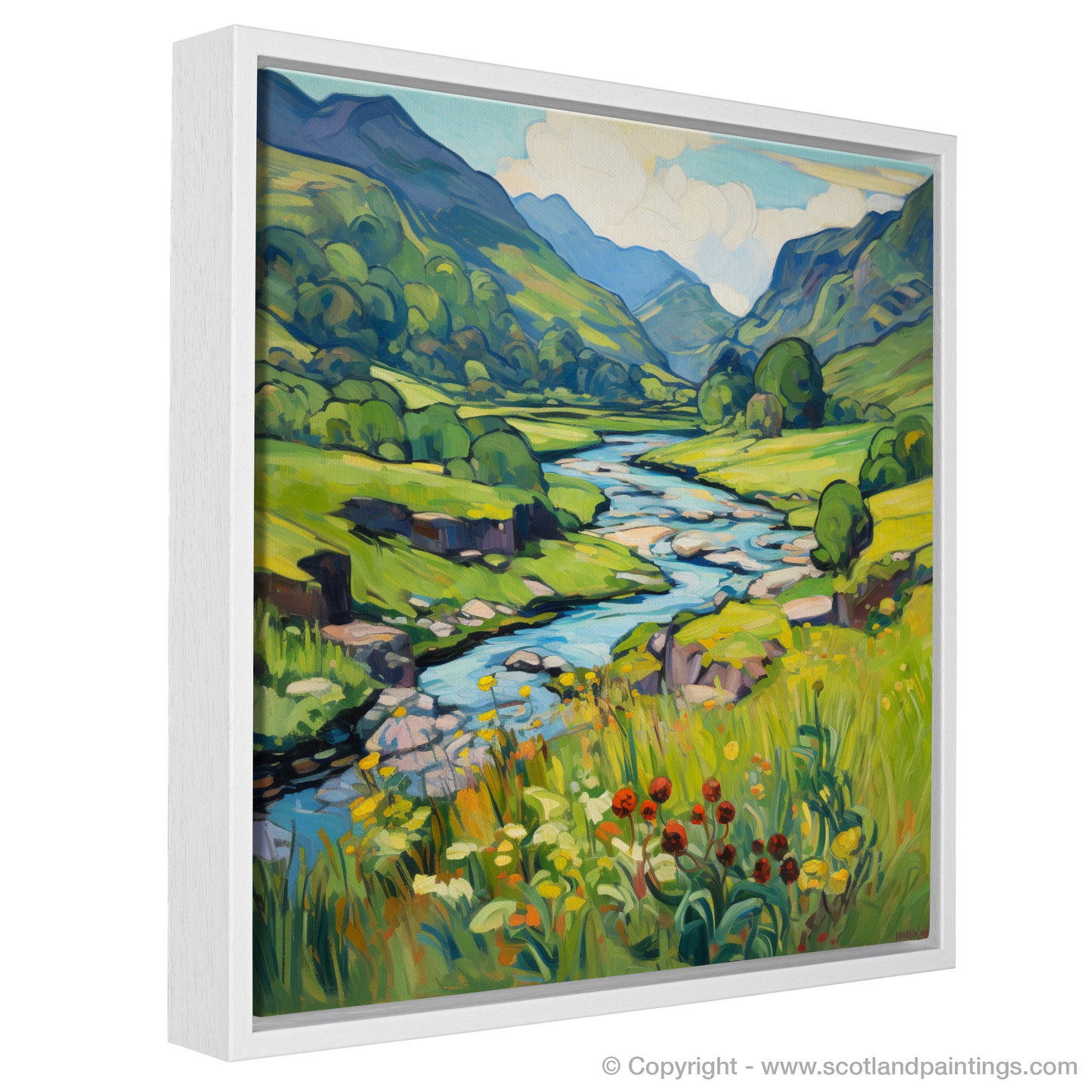 Painting and Art Print of Glen Falloch, Argyll and Bute in summer entitled "Summer Blaze in Glen Falloch: A Fauvist Odyssey".