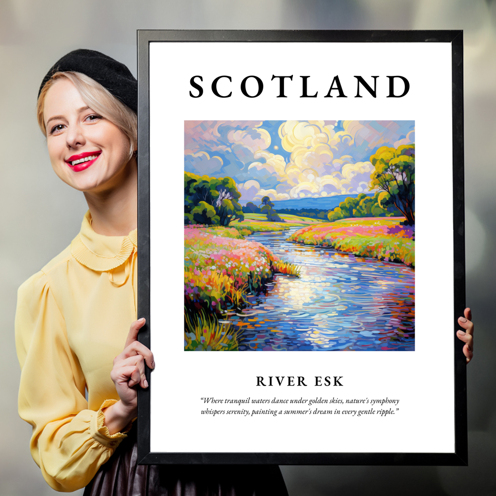 Person holding a poster of River Esk