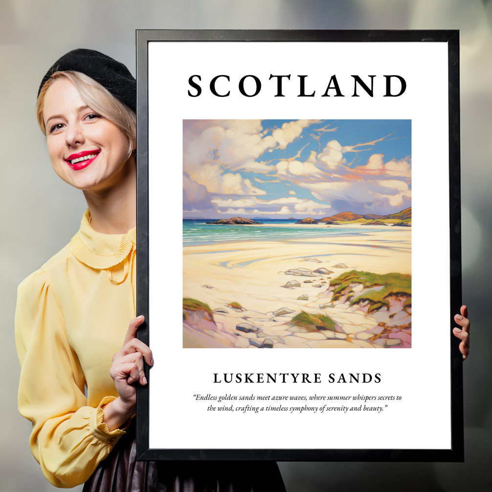 Person holding a poster of Luskentyre Sands