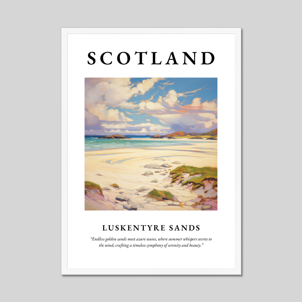 Poster in a white frame with the word Scotland