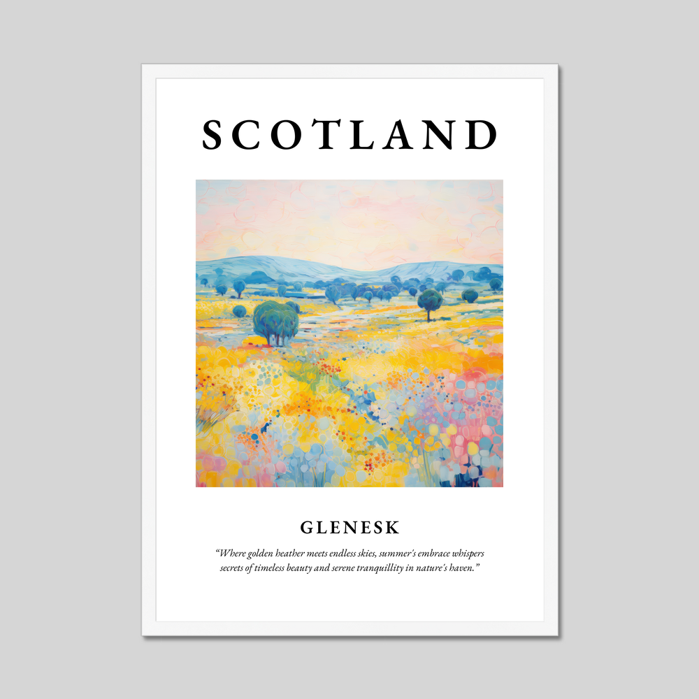 Poster in a white frame with the word Scotland