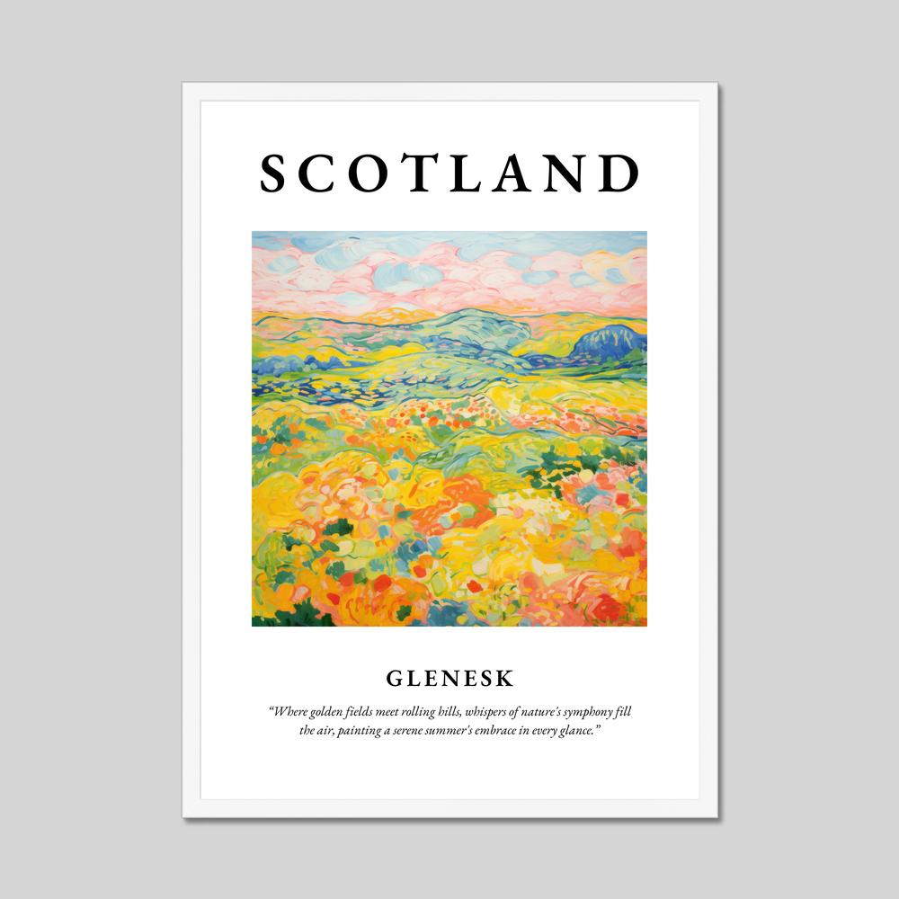 Poster in a white frame with the word Scotland