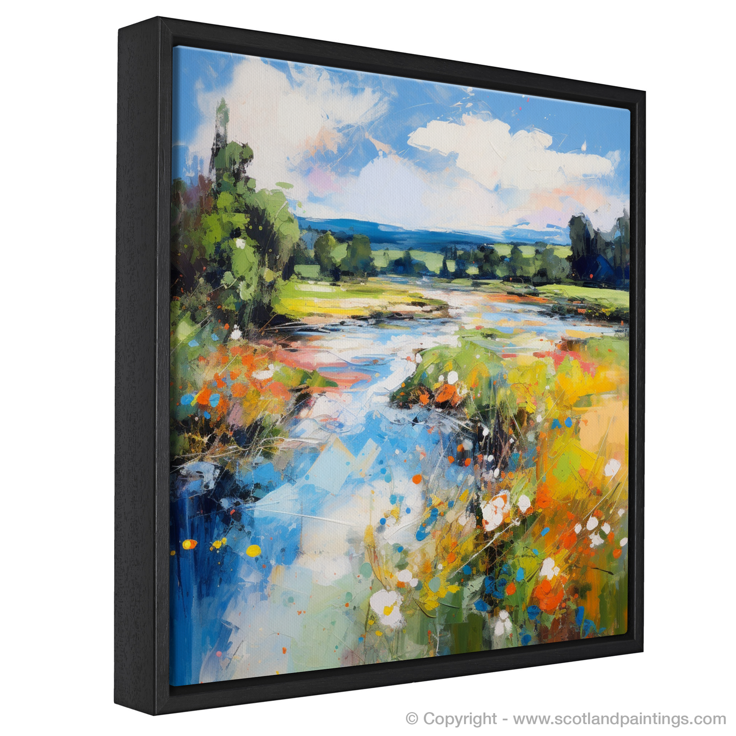 Painting and Art Print of River Lyon, Perthshire in summer entitled "Summer Abstraction: The Lively Essence of River Lyon".