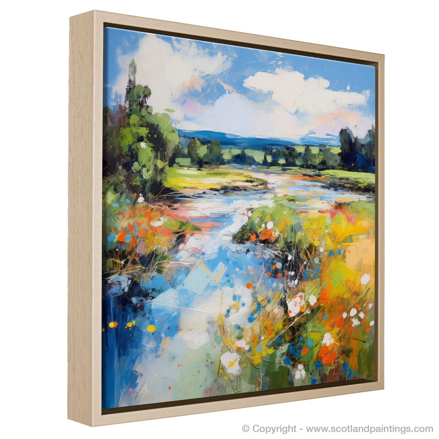 Painting and Art Print of River Lyon, Perthshire in summer entitled "Summer Abstraction: The Lively Essence of River Lyon".