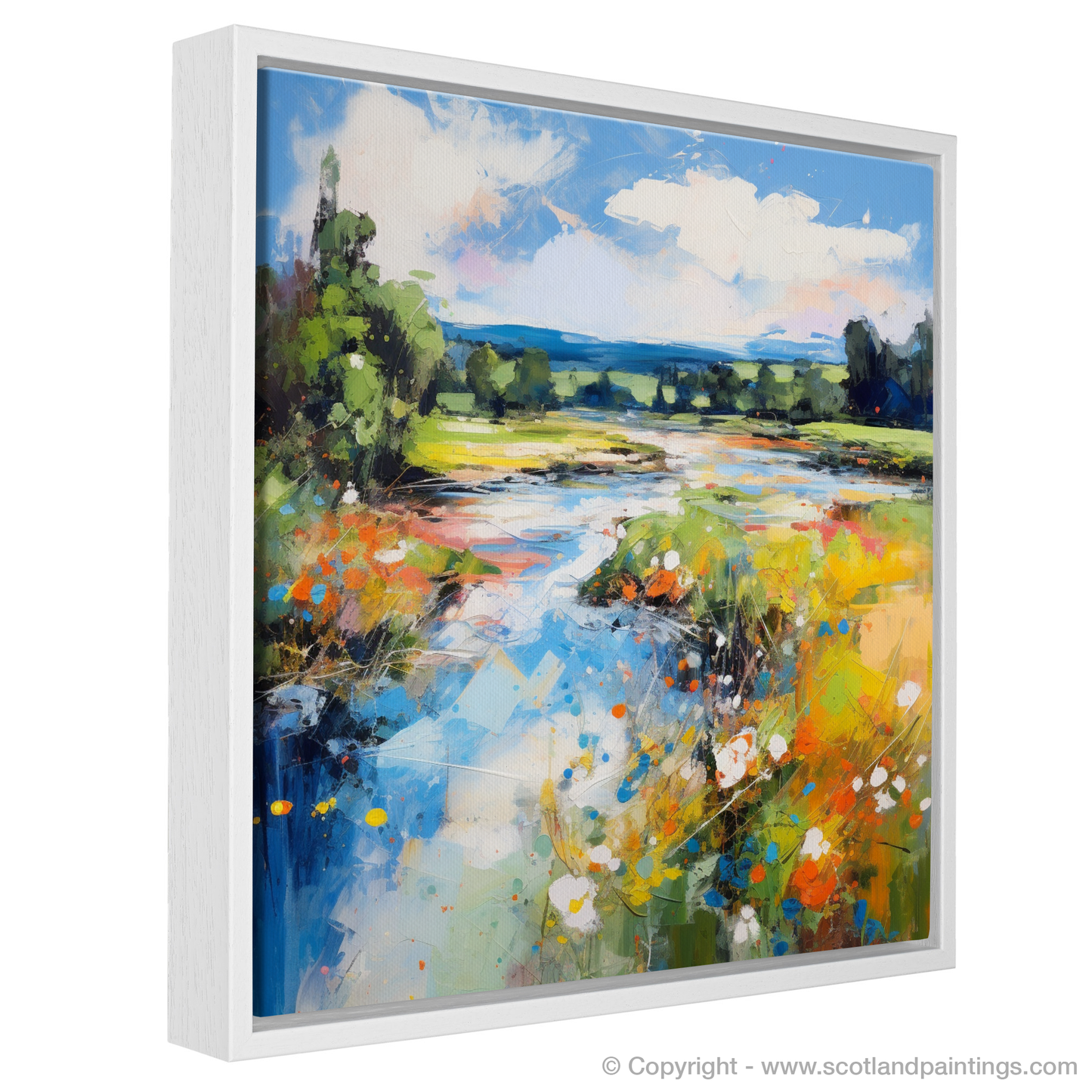 Painting and Art Print of River Lyon, Perthshire in summer entitled "Summer Abstraction: The Lively Essence of River Lyon".