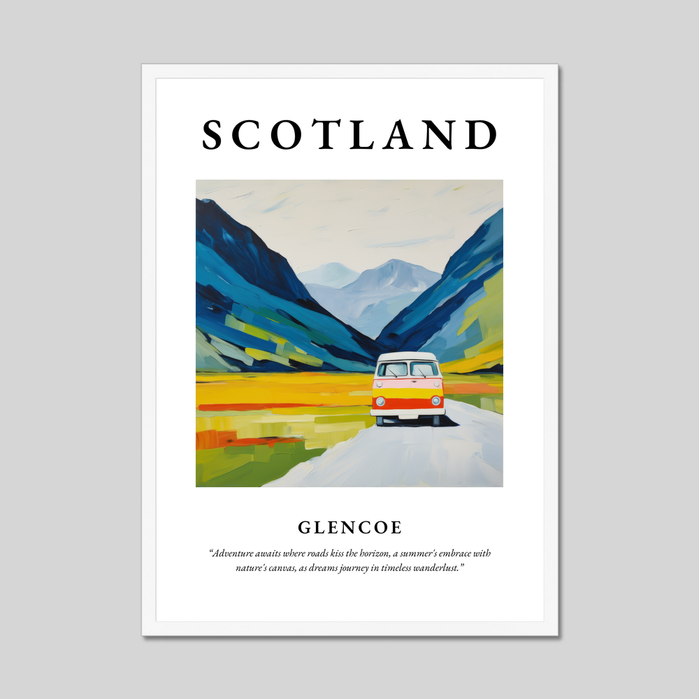 Poster in a white frame with the word Scotland