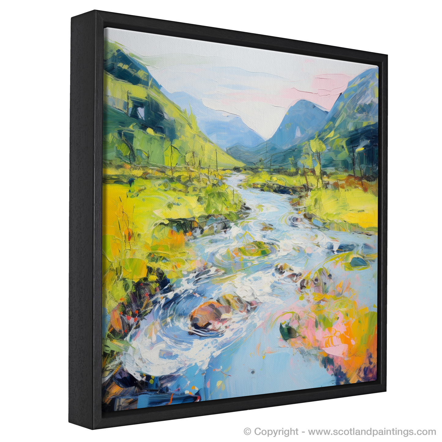 Painting and Art Print of River in Glencoe during summer entitled "Summer Serenity by the Glencoe River".