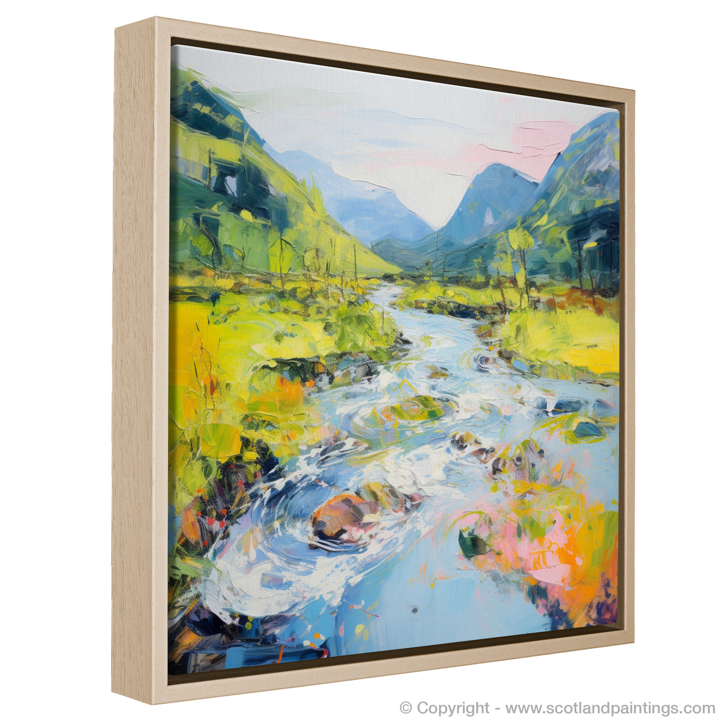 Painting and Art Print of River in Glencoe during summer entitled "Summer Serenity by the Glencoe River".