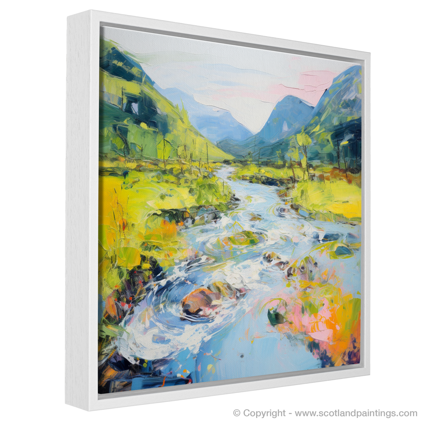 Painting and Art Print of River in Glencoe during summer entitled "Summer Serenity by the Glencoe River".