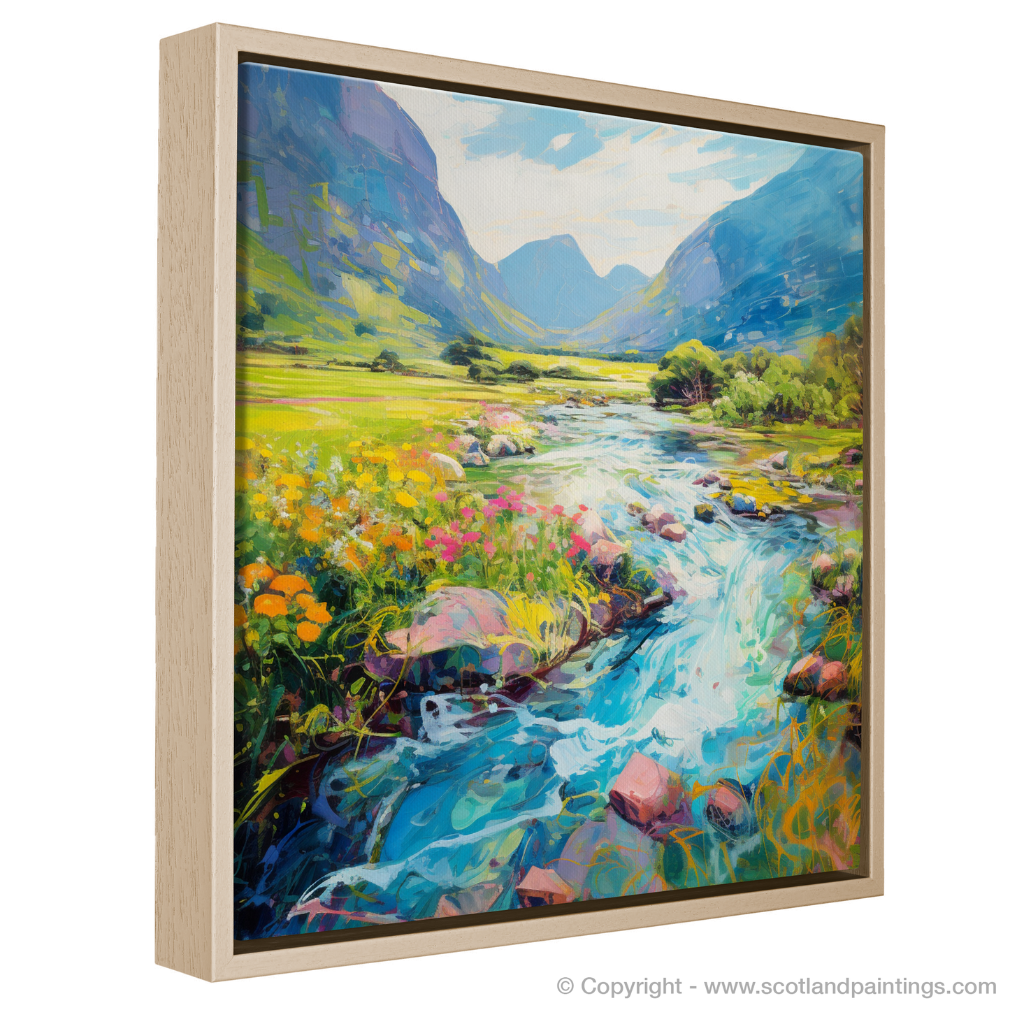 Painting and Art Print of River in Glencoe during summer entitled "Summer Serenade in Glencoe Highlands".