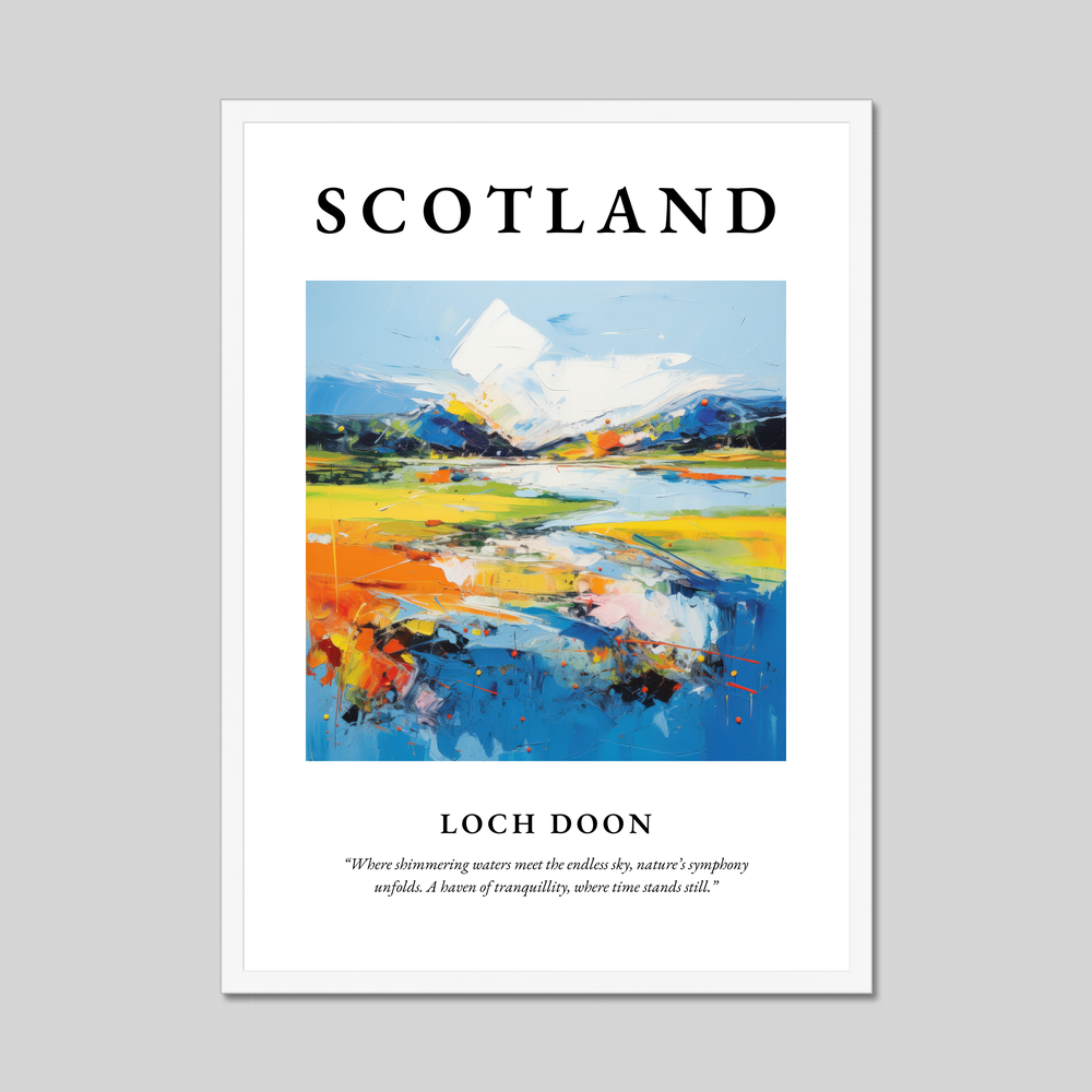 Poster in a white frame with the word Scotland