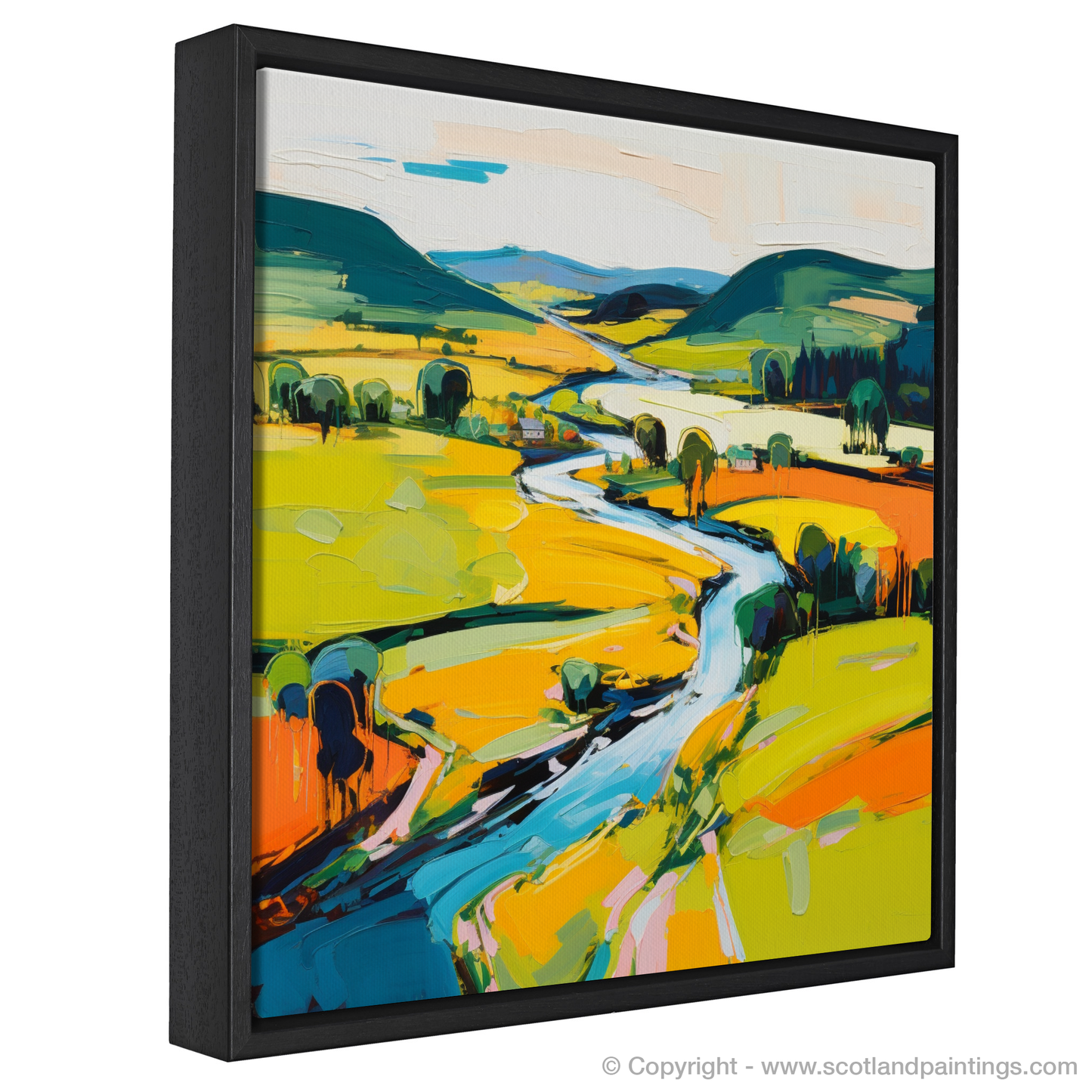 Painting and Art Print of River Tweed, Scottish Borders in summer entitled "Summer Rhapsody on the River Tweed".