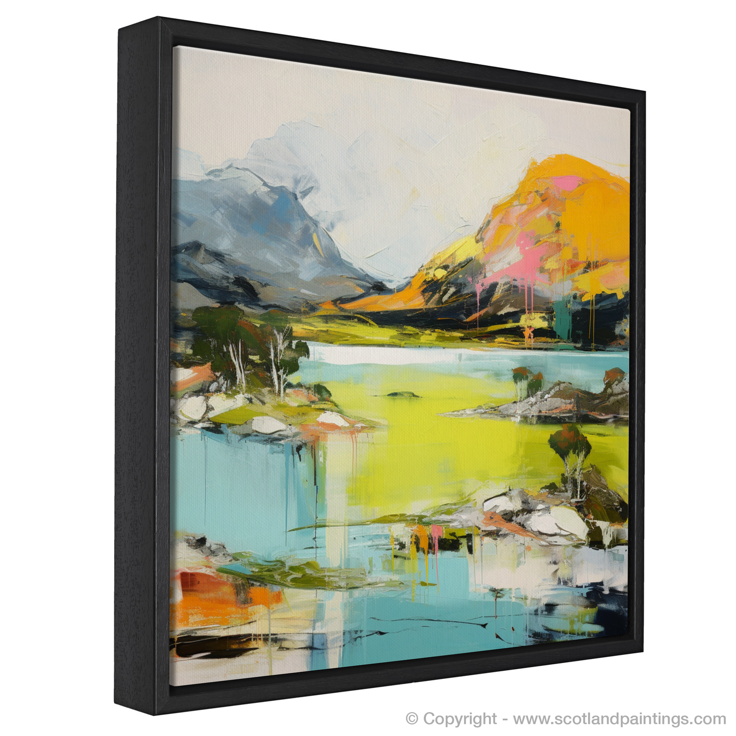 Painting and Art Print of Loch Maree, Wester Ross in summer entitled "Summer Blaze at Loch Maree: A Modern Highland Masterpiece".