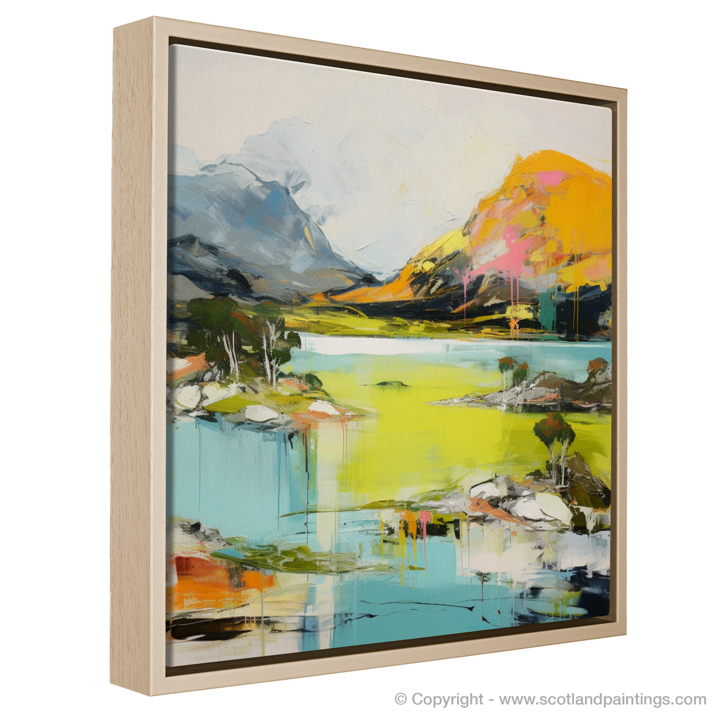 Painting and Art Print of Loch Maree, Wester Ross in summer entitled "Summer Blaze at Loch Maree: A Modern Highland Masterpiece".