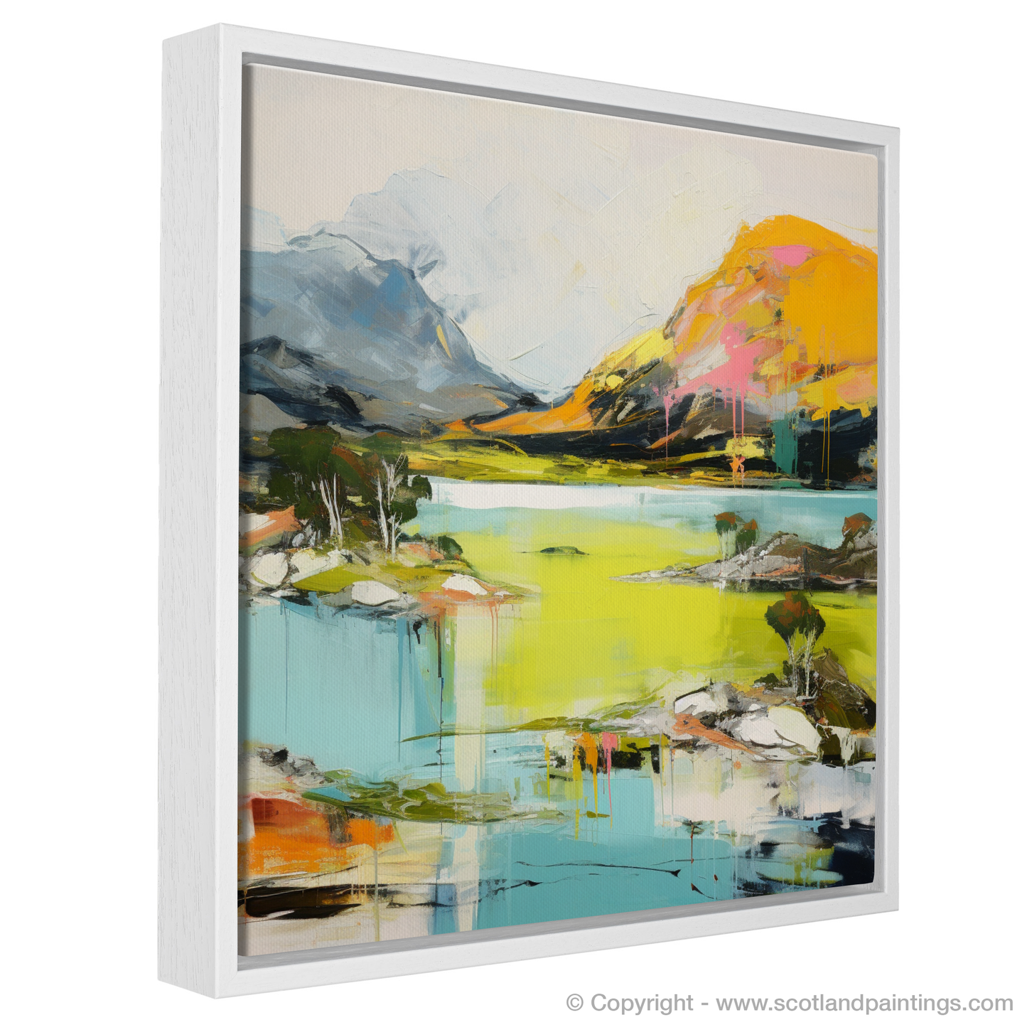 Painting and Art Print of Loch Maree, Wester Ross in summer entitled "Summer Blaze at Loch Maree: A Modern Highland Masterpiece".