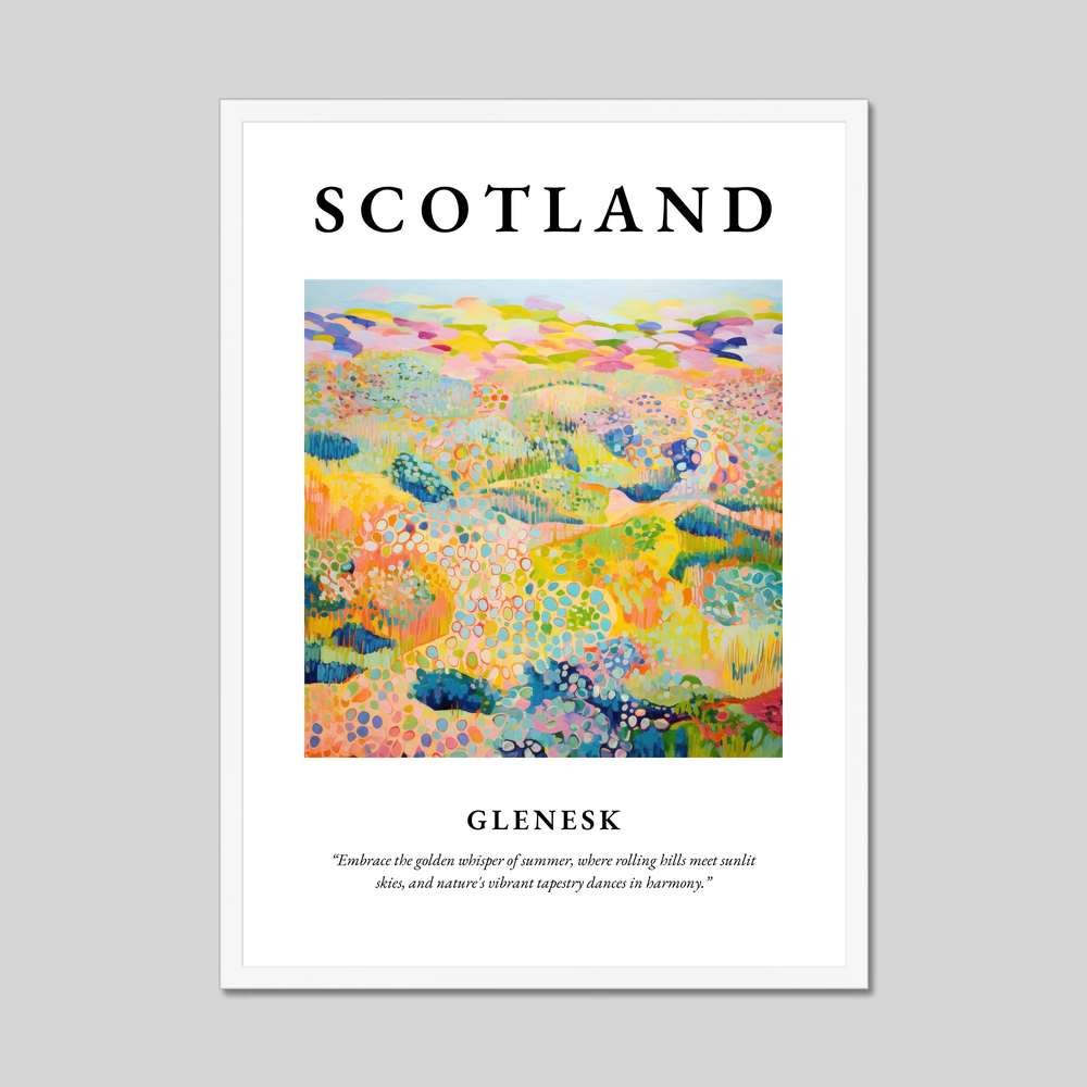 Poster in a white frame with the word Scotland