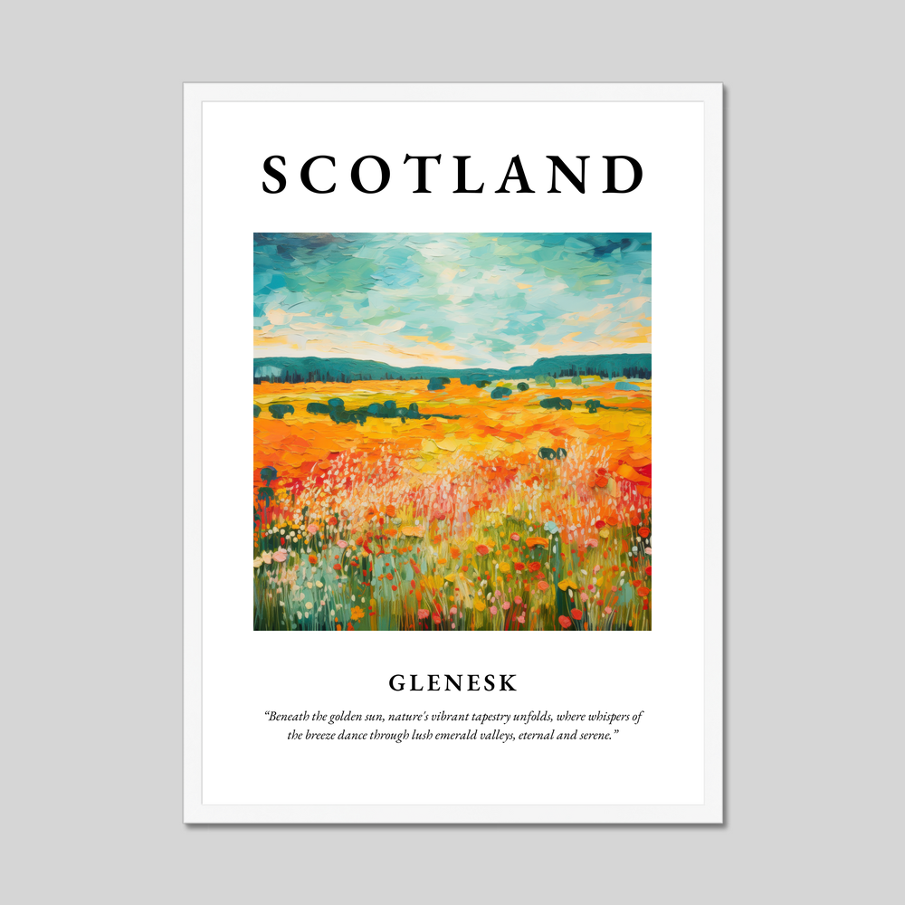 Poster in a white frame with the word Scotland