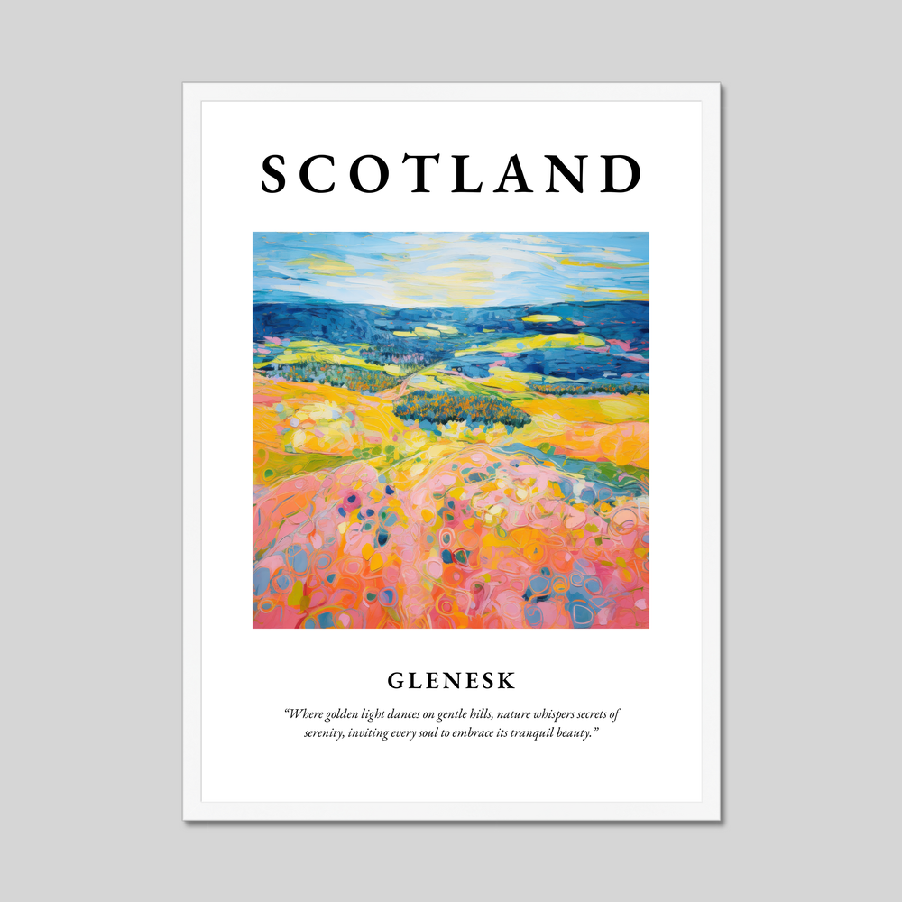 Poster in a white frame with the word Scotland