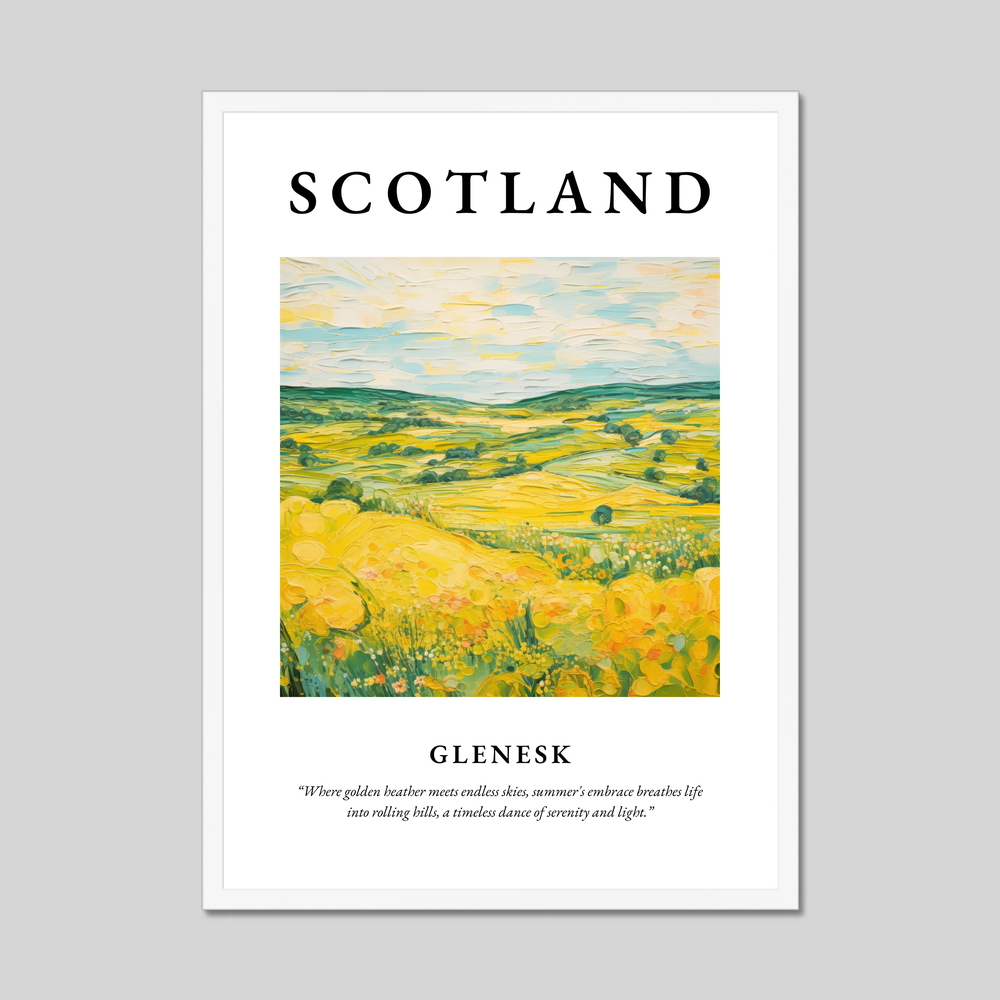 Poster in a white frame with the word Scotland