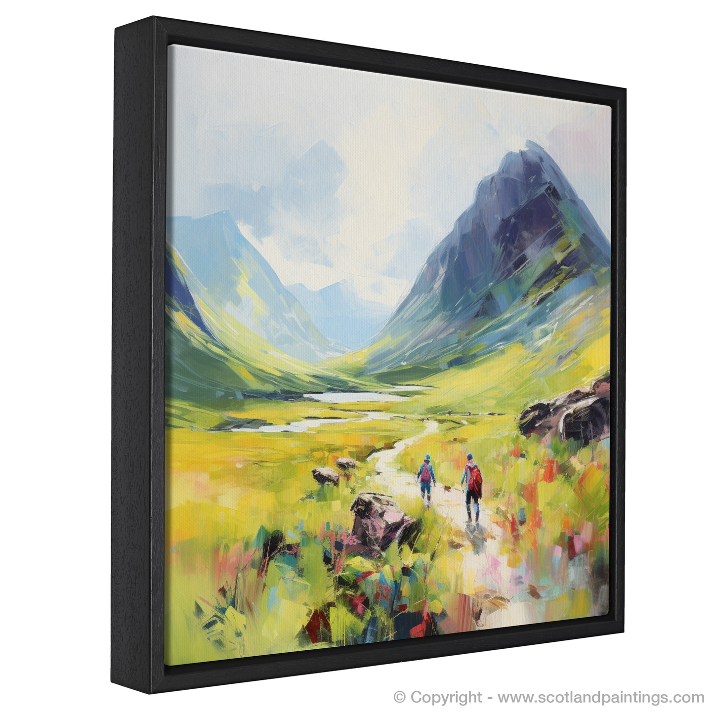Painting and Art Print of Walkers in Glencoe during summer entitled "Summer Wanderers in Glencoe".