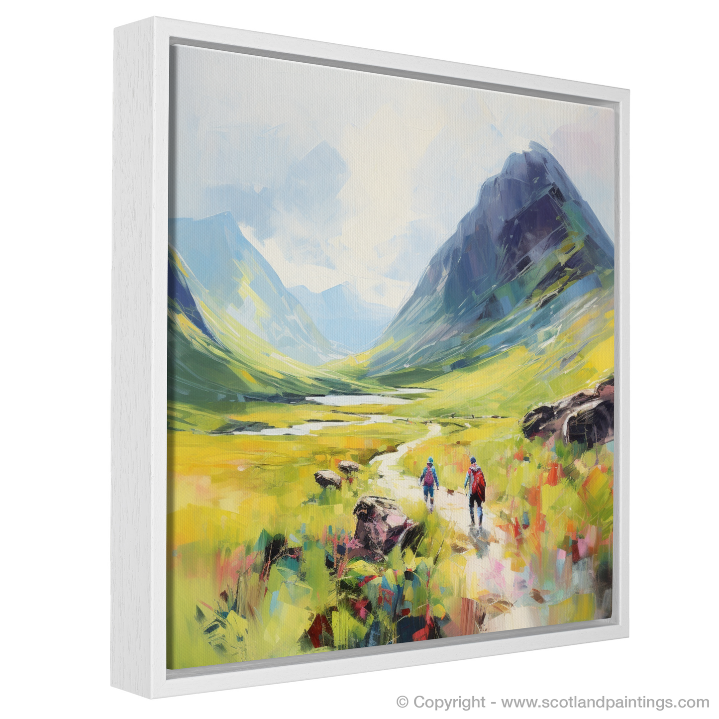 Painting and Art Print of Walkers in Glencoe during summer entitled "Summer Wanderers in Glencoe".