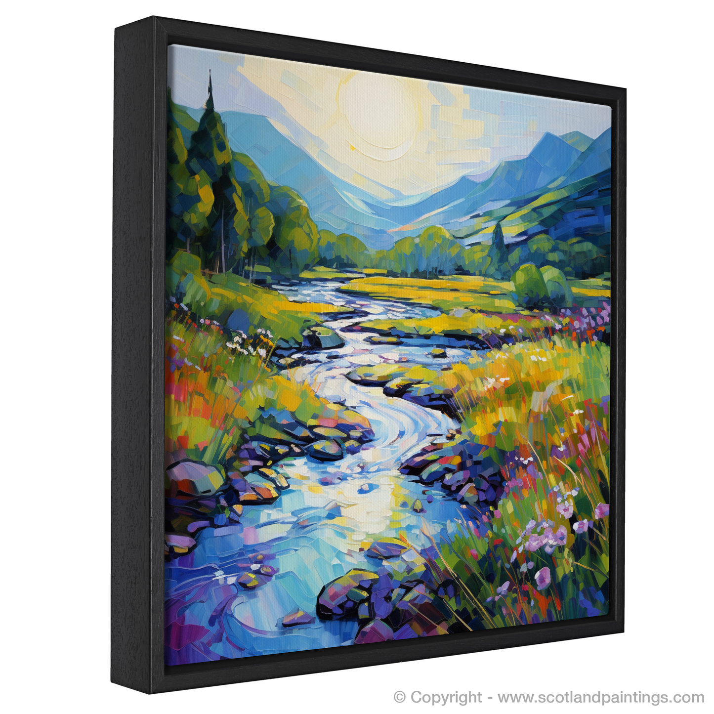 Painting and Art Print of River Orchy, Argyll and Bute in summer entitled "Summer Serenity by River Orchy".