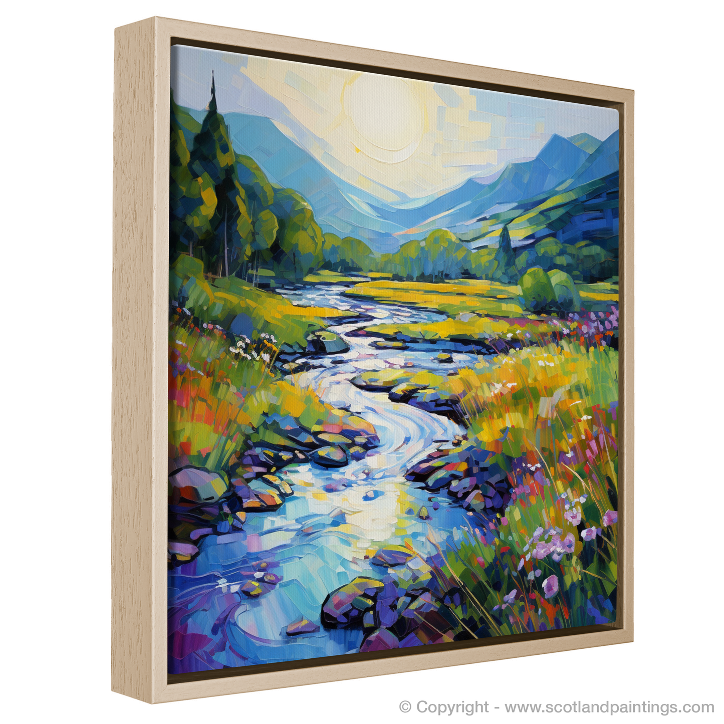 Painting and Art Print of River Orchy, Argyll and Bute in summer entitled "Summer Serenity by River Orchy".