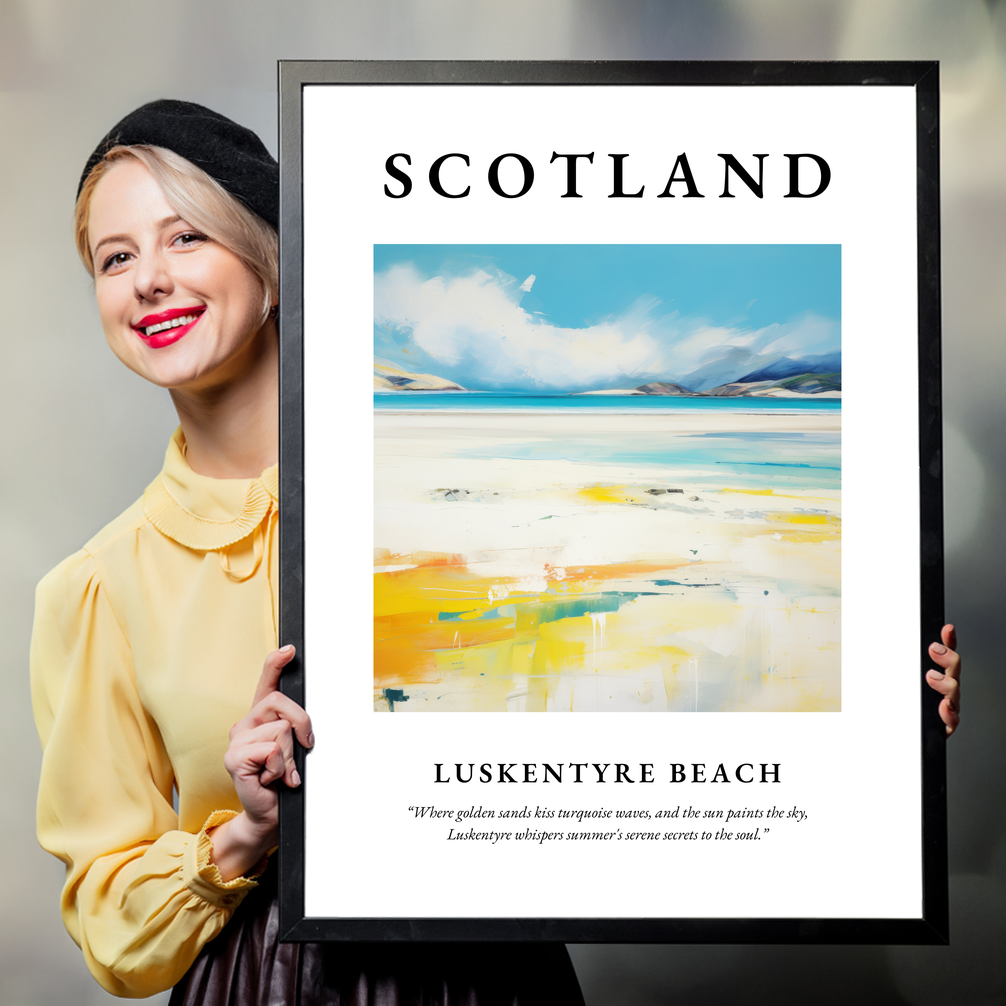 Person holding a poster of Luskentyre Beach