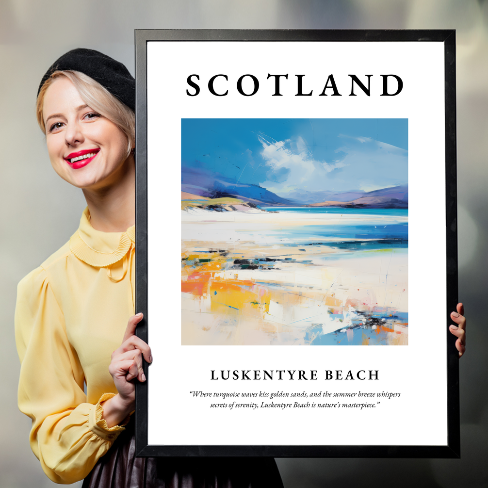 Person holding a poster of Luskentyre Beach