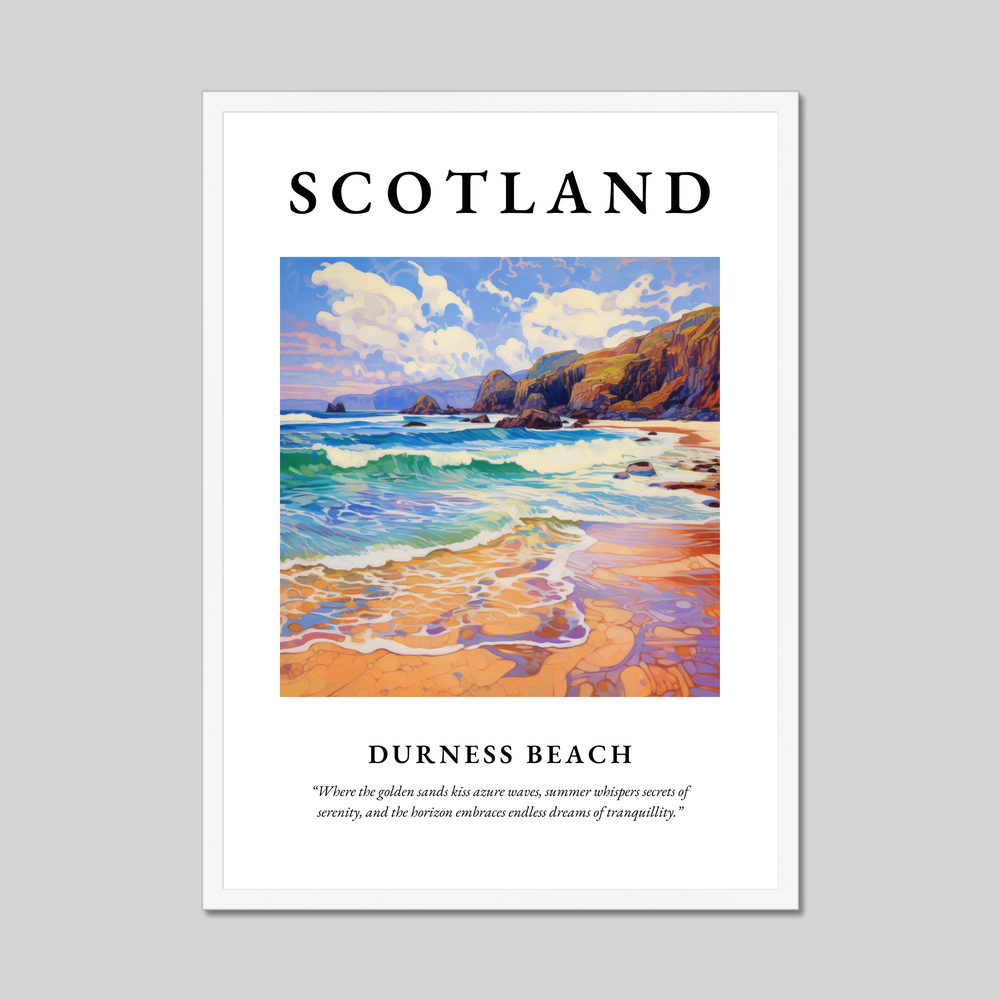 Poster in a white frame with the word Scotland