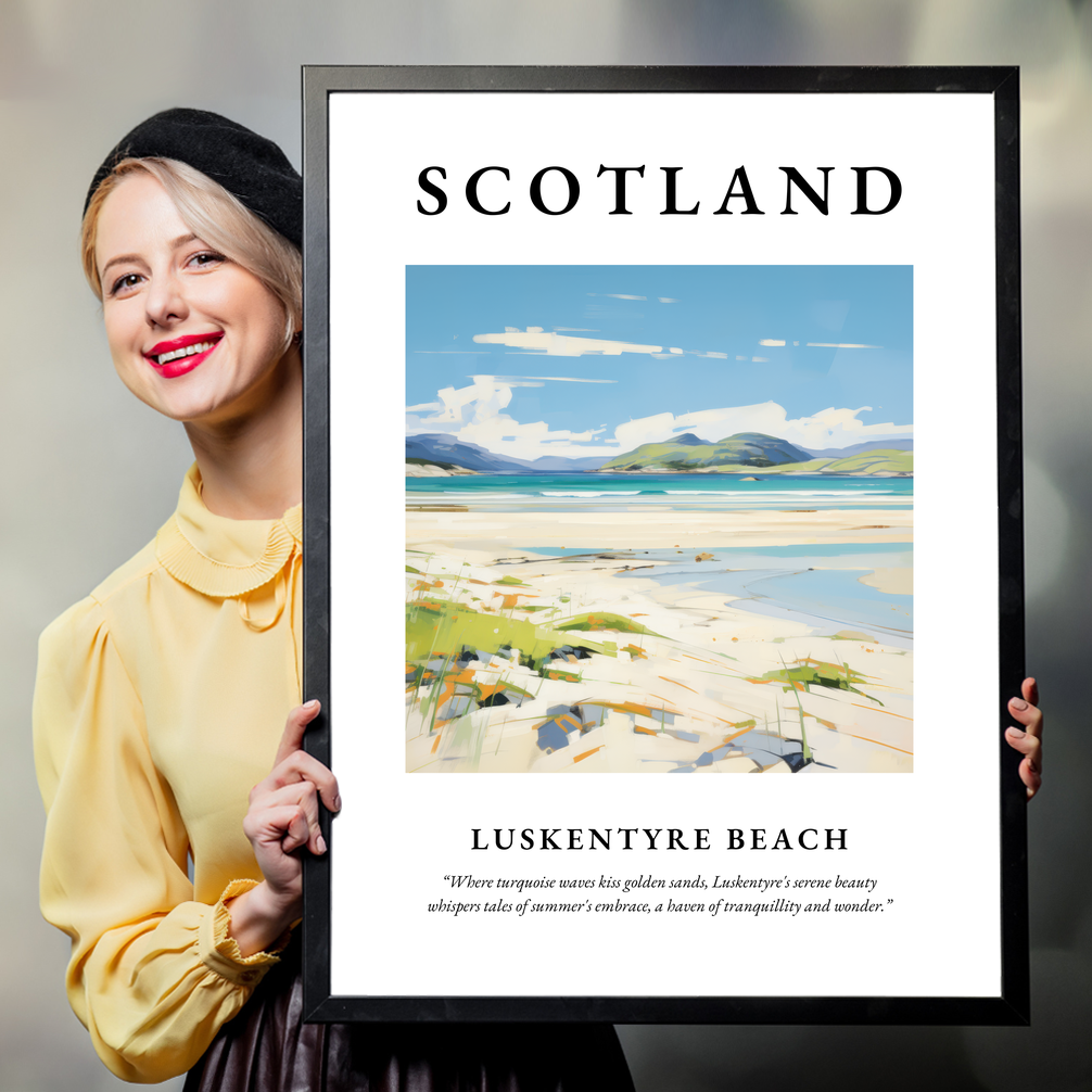 Person holding a poster of Luskentyre Beach