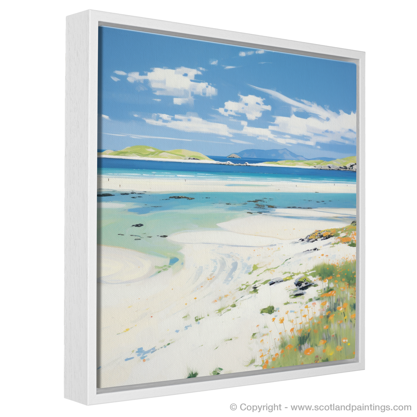 Painting and Art Print of Luskentyre Beach, Isle of Harris in summer entitled "Luskentyre Beach Serenade: An Abstract Ode to Scottish Summer".