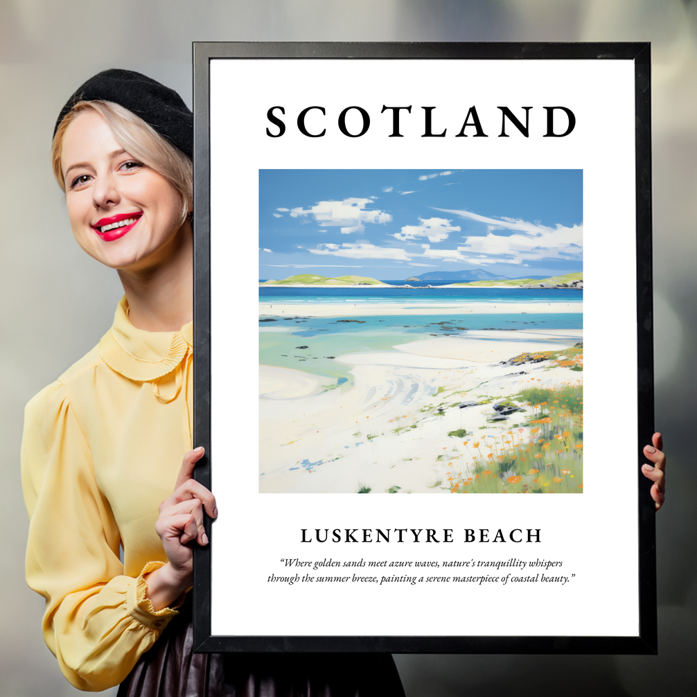 Person holding a poster of Luskentyre Beach