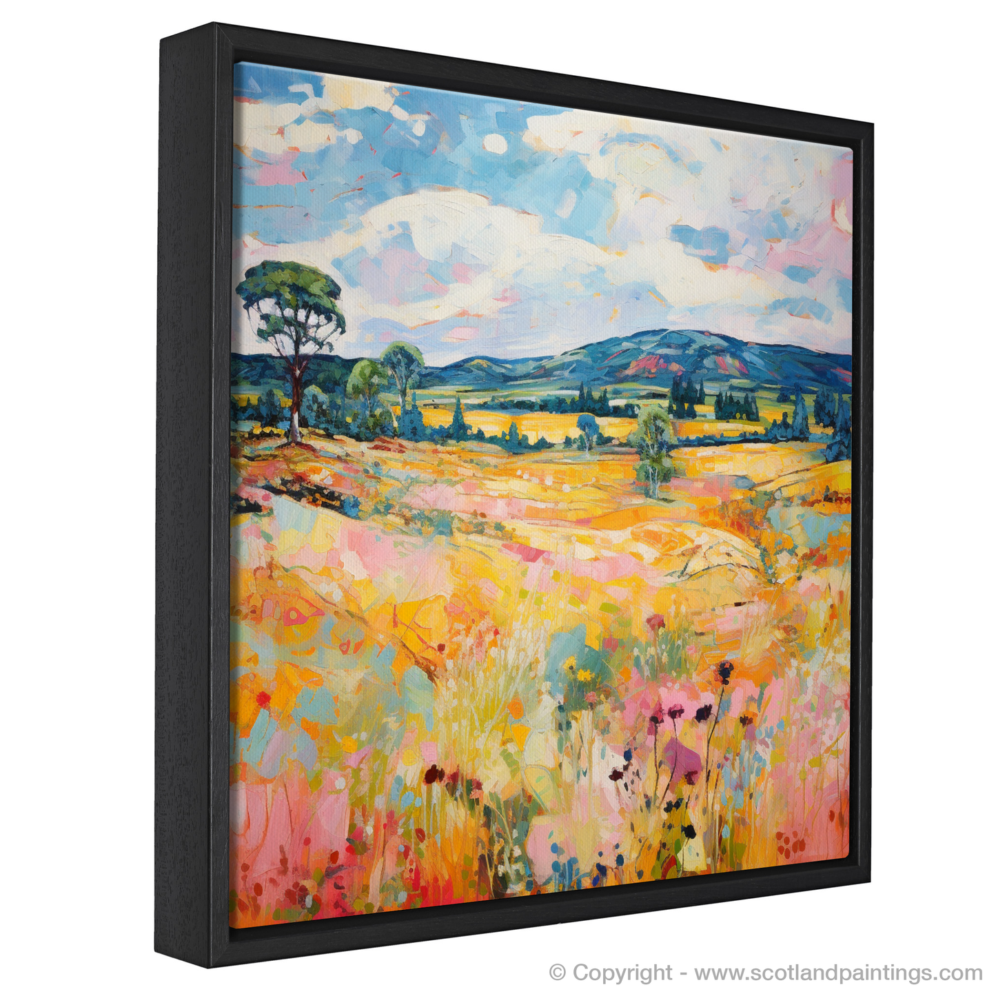 Painting and Art Print of Glen Tanar, Aberdeenshire in summer entitled "Summer Blaze in Glen Tanar Abstract".