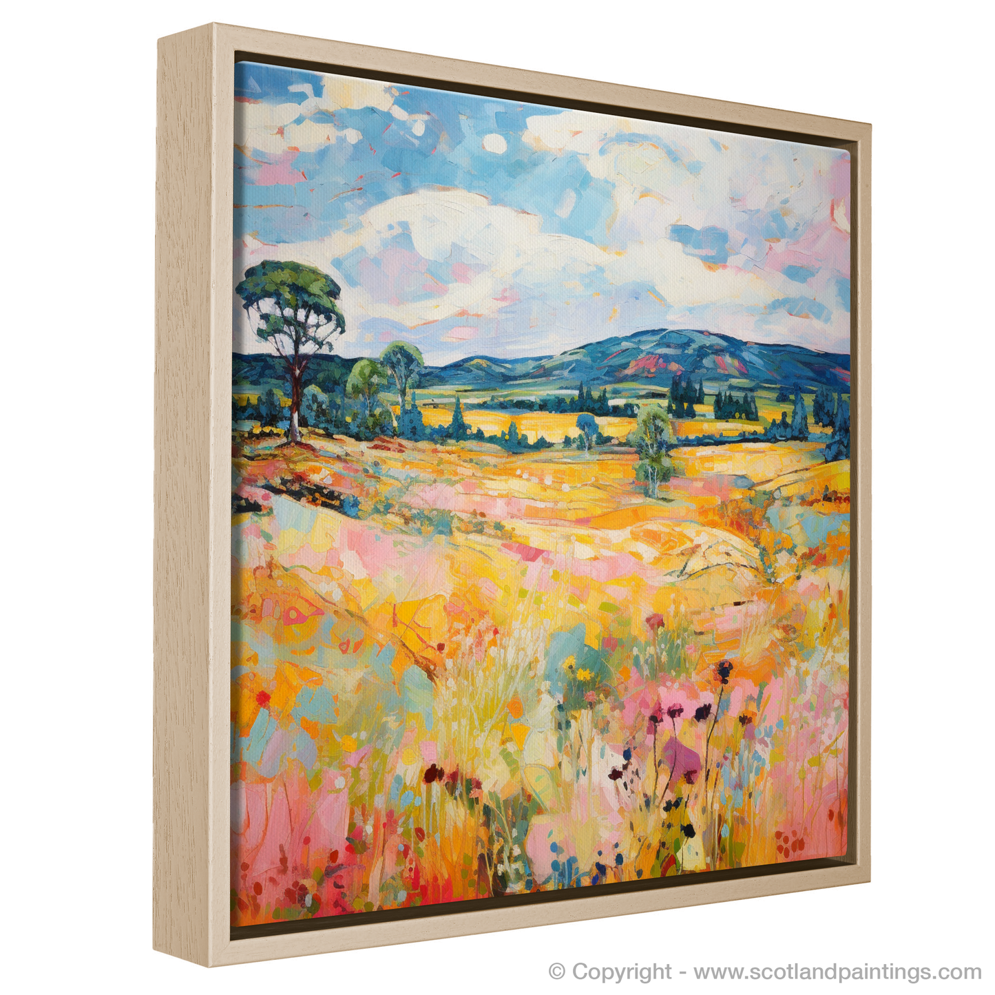 Painting and Art Print of Glen Tanar, Aberdeenshire in summer entitled "Summer Blaze in Glen Tanar Abstract".