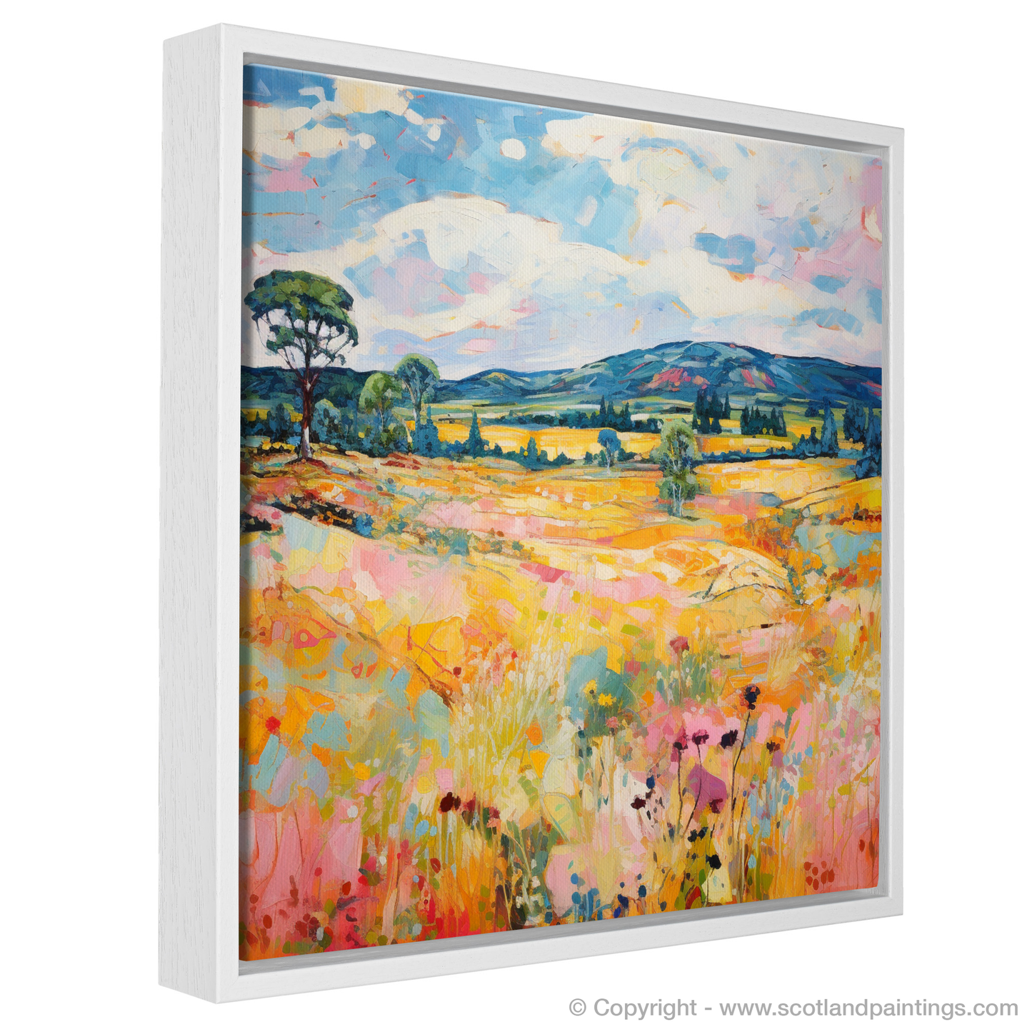 Painting and Art Print of Glen Tanar, Aberdeenshire in summer entitled "Summer Blaze in Glen Tanar Abstract".