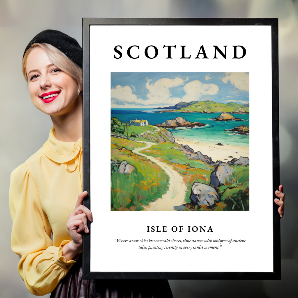 Person holding a poster of Isle of Iona