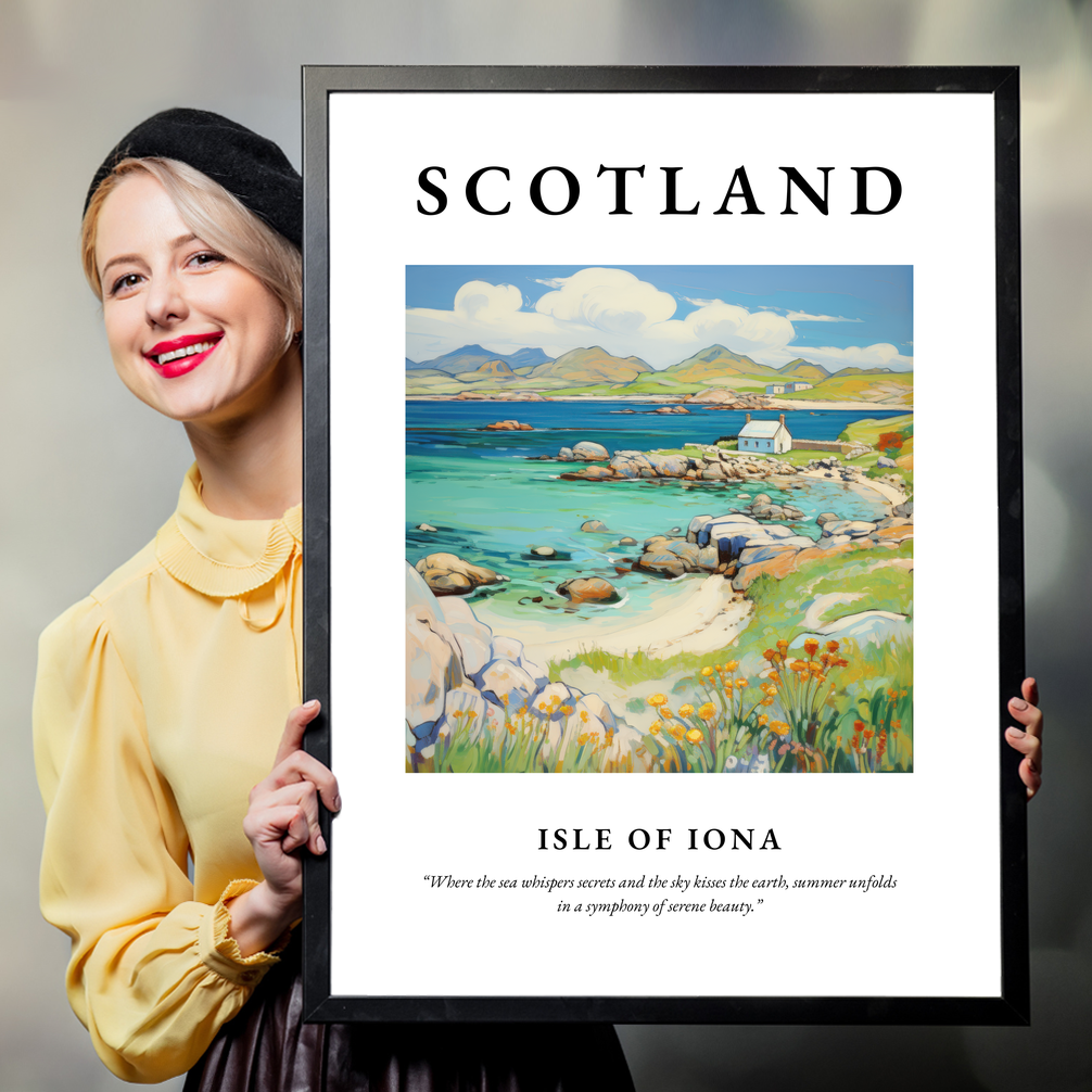 Person holding a poster of Isle of Iona