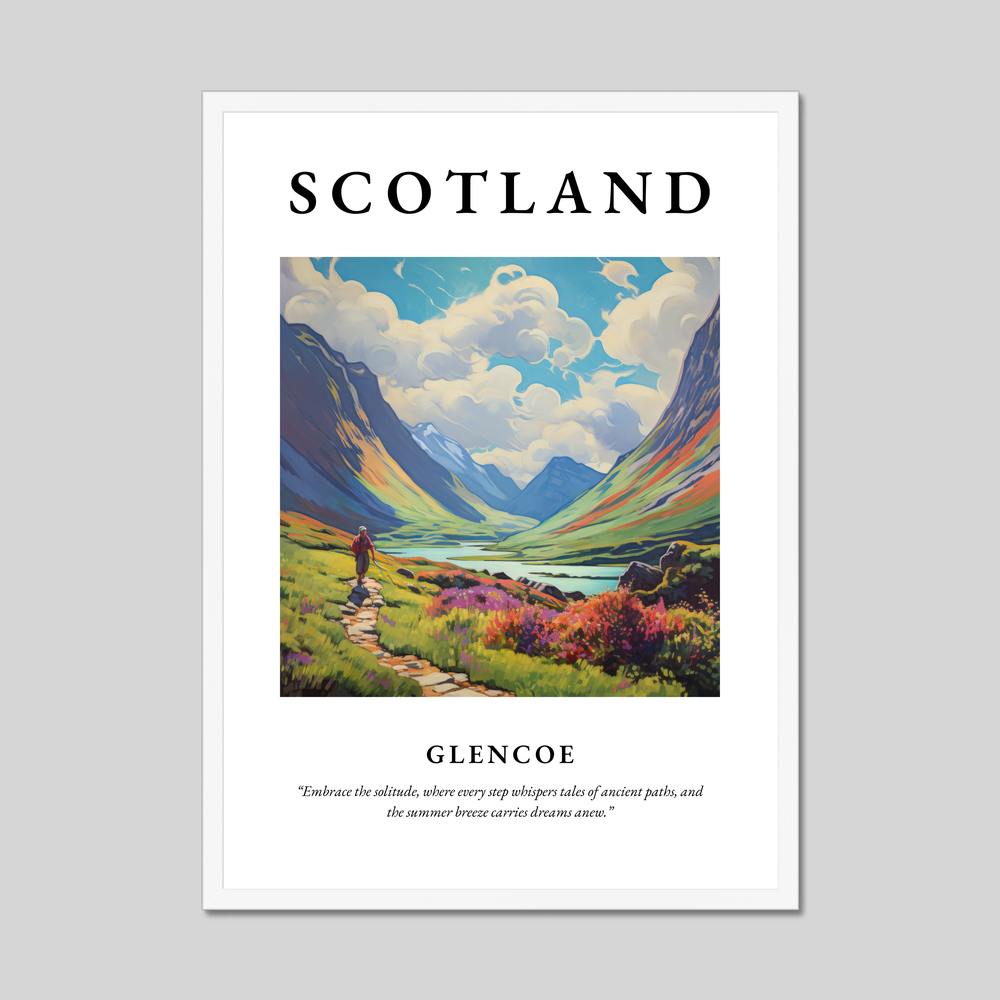 Poster in a white frame with the word Scotland